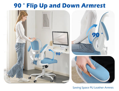 TRALT Ergonomic Office Chair - Desk Chair with Adjustable Lumbar Support Computer Chair - Mesh Comfy Chair with Flip-up Armrests - Gaming Chairs for Adults Home Office (Leather, White)