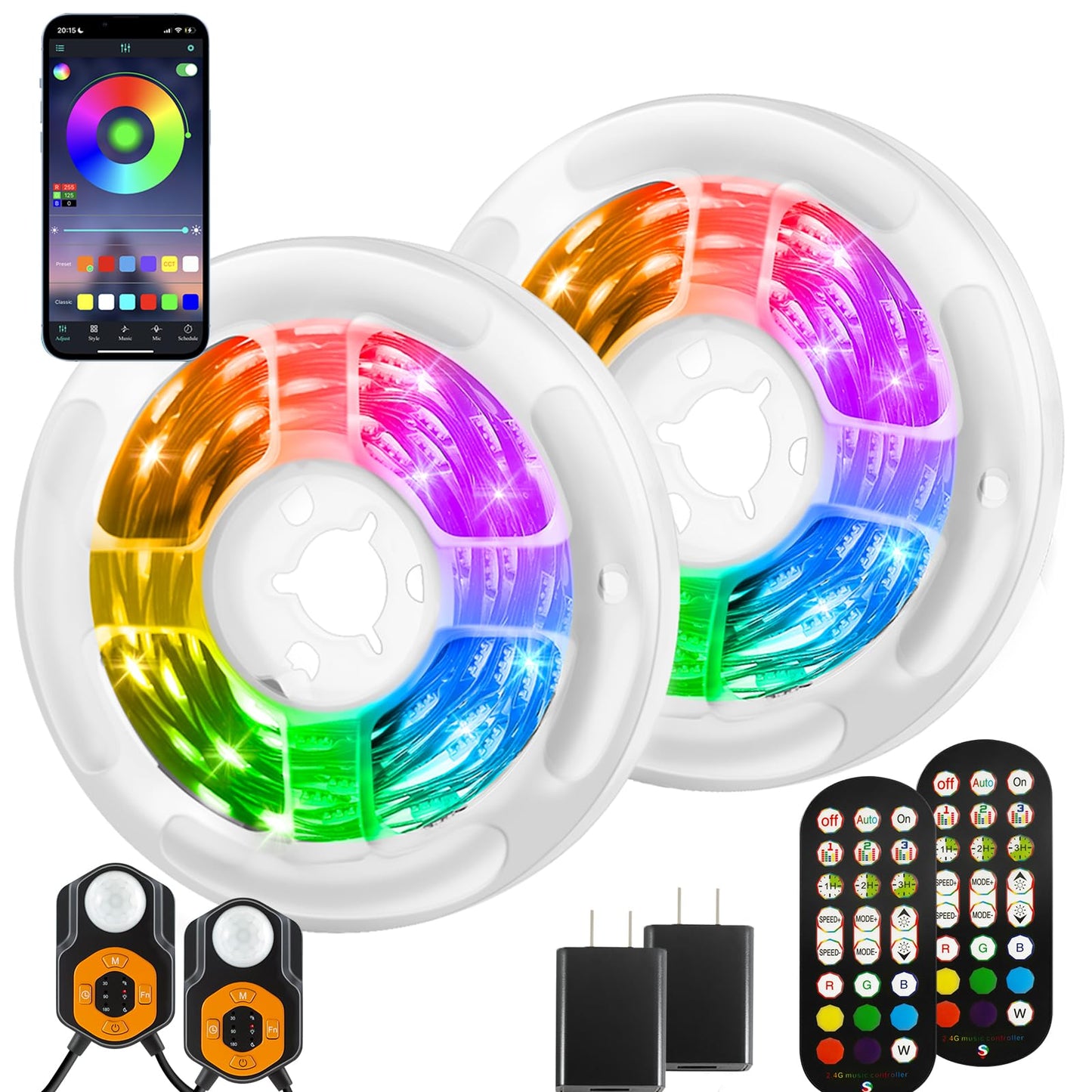 Motion Sensor LED Light Strip 19.68ft Under Bed Lights, RGB 3 Mode Motion Activated Bed Light with Music Sync and Timer, Dimmable Color Changing LED Lights Father Day Gifts