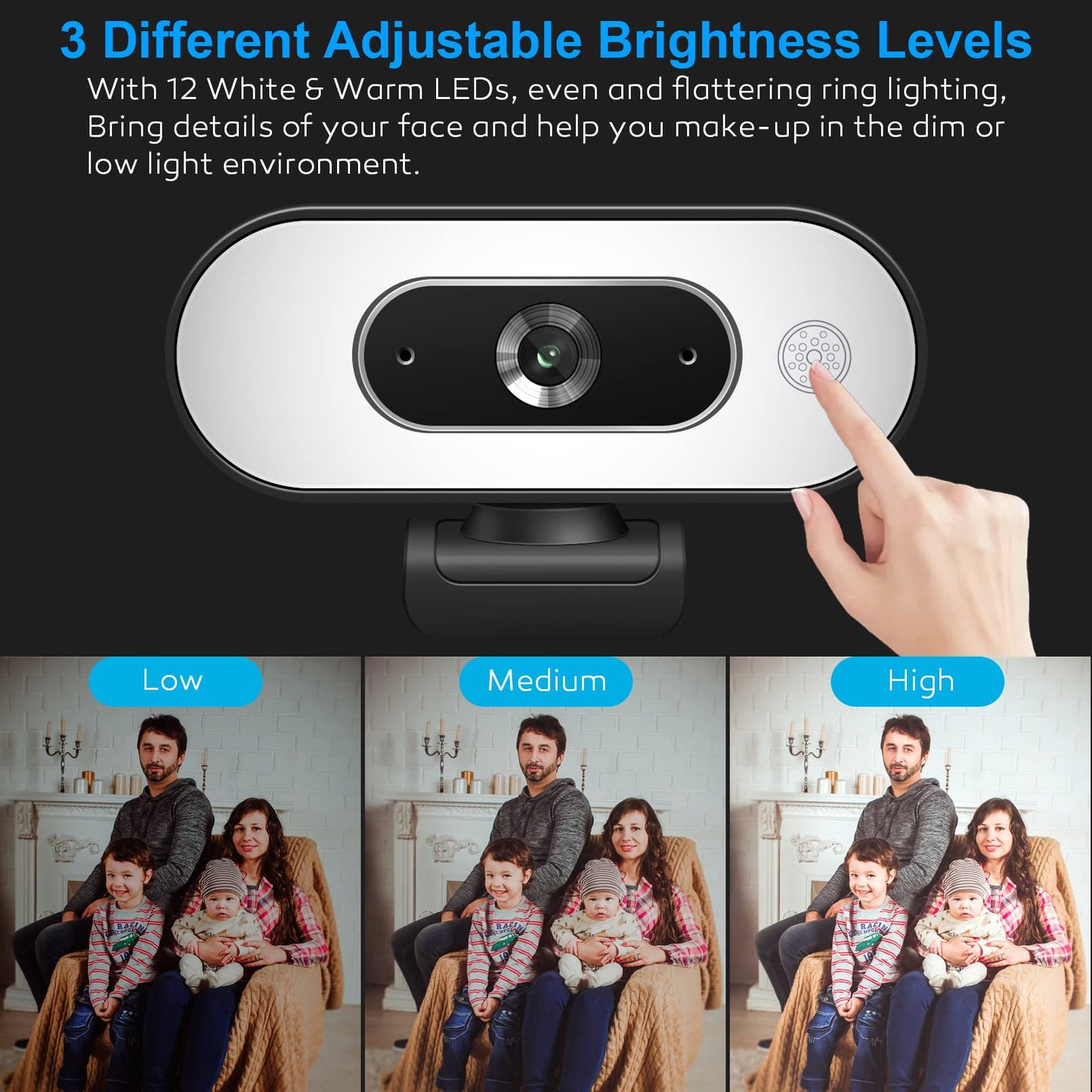 W4 2K Autofocus Webcam with Dual Mics & LED Light, 1080P 60fps/2K 50fps, USB Streaming Camera for PC, Laptop, Switch 2, Desktop - Plug and Play