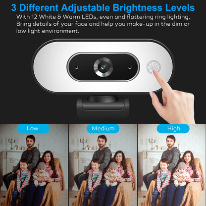 W4 2K Autofocus Webcam with Dual Mics & LED Light, 1080P 60fps/2K 50fps, USB Streaming Camera for PC, Laptop, Switch 2, Desktop - Plug and Play