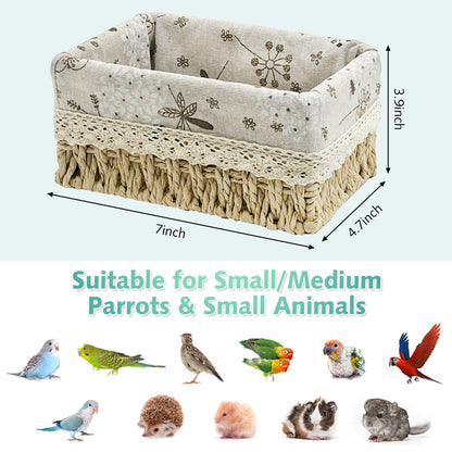 kathson Bird Nest Parrot House Birds Sleeping Bed Straw Weave All Season Hanging Hammock Bird Bed Snuggle Hut Birdcage Accessories for Parakeets Budgies Cockatiels Conures Quaker Parrot(Yellow)