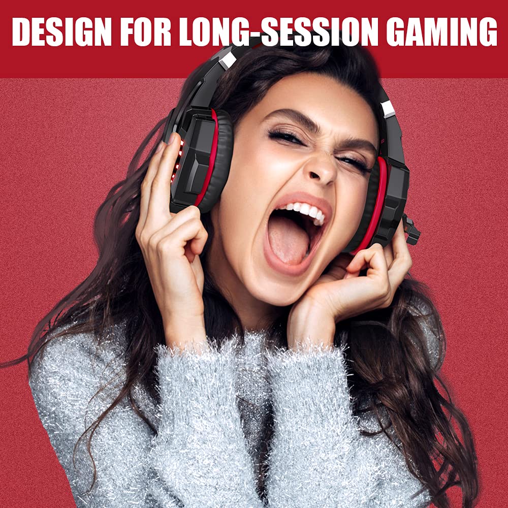 BENGOO G9000 Stereo Gaming Headset for PS4 PC Xbox One PS5 Controller, Noise Cancelling Over Ear Headphones with Mic, LED Light, 7.1 Surround Sound, Soft Memory Earmuffs for Nintendo Xbox Series X|S