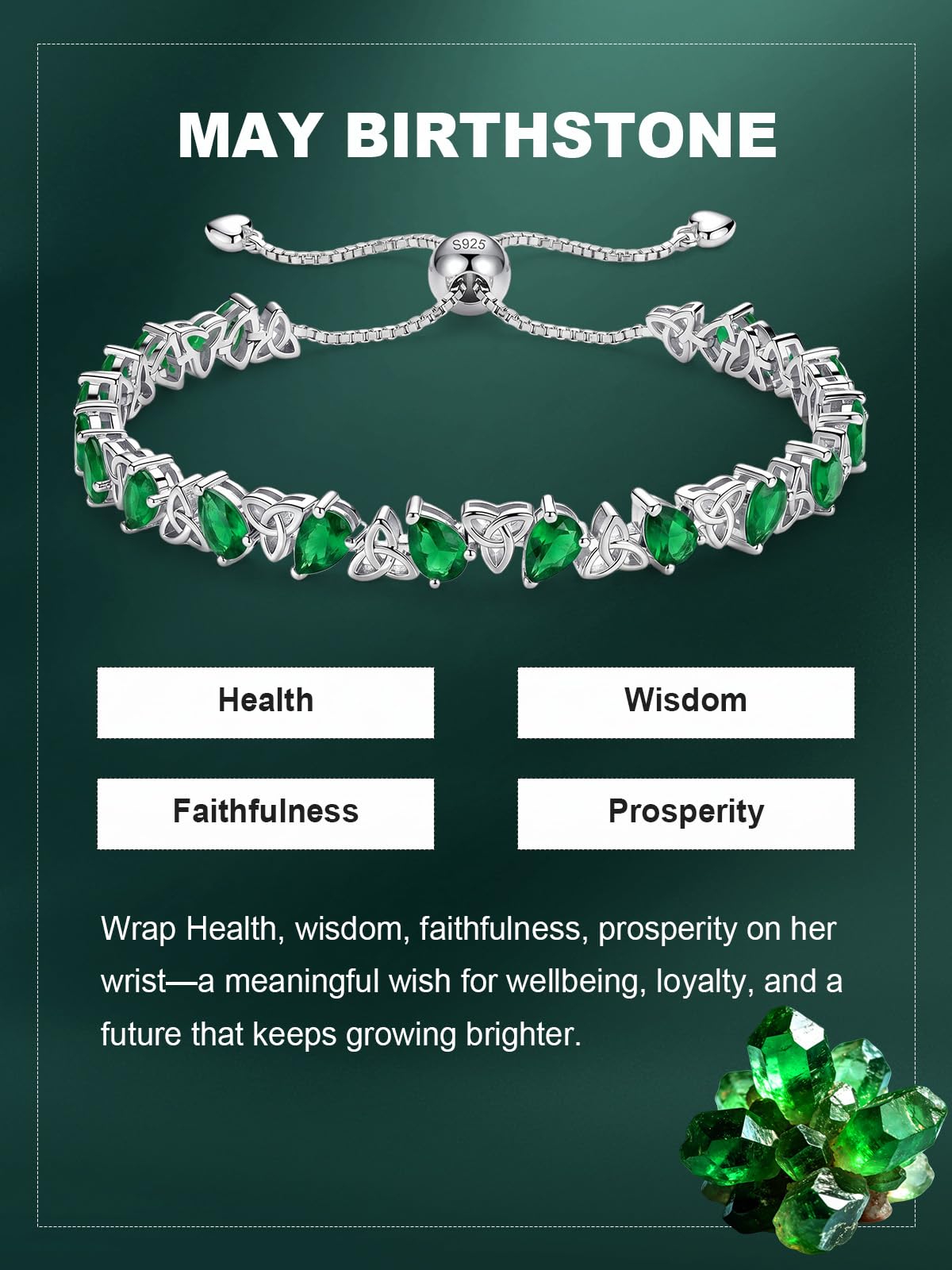 Birthstone Bracelets for Women, Pear Cut Tennis Bracelet 925 Sterling Silver, 6-9 Inch Adjustable Celtic Knot, Anniversary Birthday Jewelry Gifts for Women