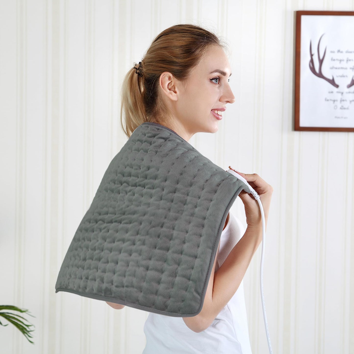 Electric Heating pad with 6 Heat Settings, Auto Shut Off, Dry Electric Heating for Back Neck Knee Arms Legs Shoulder Heat Pads for Christmas Birthday Father Mother's Day (24"X12", Gray Green)