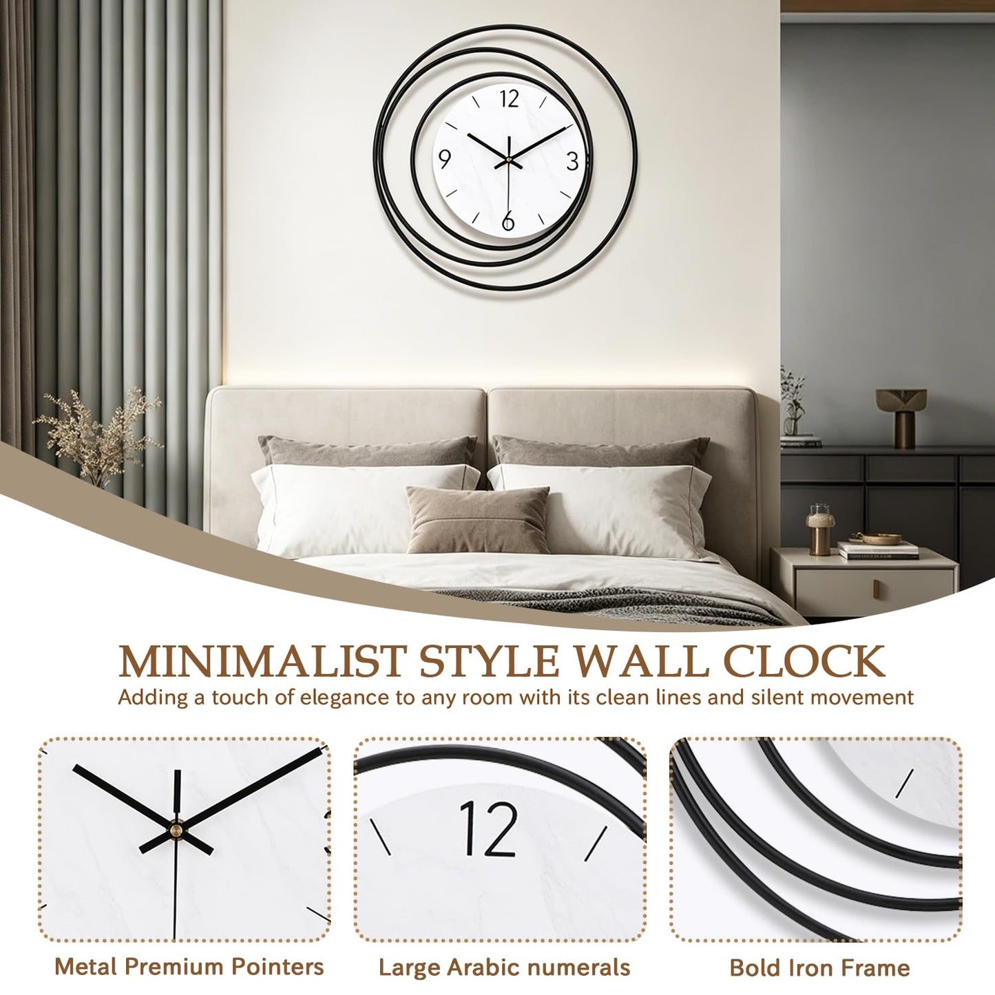 Dankeit Decorative Wall Clock,Silent Non-Ticking Quality Quartz Movement Battery Operated,Large Wall Clocks for Living Room Kitchen Home Bathroom Bedroom Wall Decor,16x16inch,White
