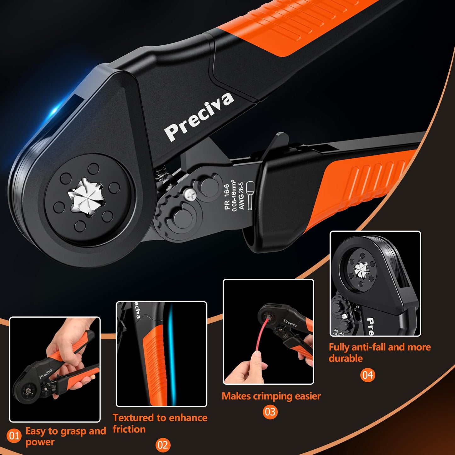 Preciva Ferrule Crimping Tool Kit - AWG 28-5 Hexagonal Ferrule Crimper with Automatic Wire Stripper and 1375Pcs Single/Twin Ferrule Connectors, Self-Adjustable Ratchet Ferrule Terminals Crimping Tool
