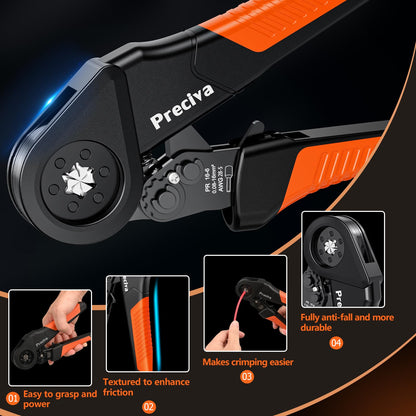 Preciva Ferrule Crimping Tool Kit - AWG 28-5 Hexagonal Ferrule Crimper with Automatic Wire Stripper and 1375Pcs Single/Twin Ferrule Connectors, Self-Adjustable Ratchet Ferrule Terminals Crimping Tool