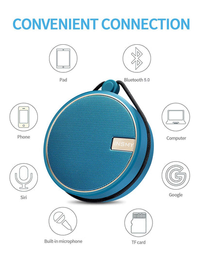 INSMY C12 IPX7 Waterproof Shower Bluetooth Speaker, Portable Small Speaker, Speakers Bluetooth Wireless Loud Clear Sound Support TF Card Suction Cup for Kayak Canoe Beach Gift (Black)