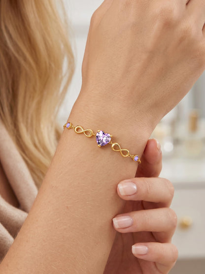14K Gold Infinity Birthstone Bracelets for Women, Infinity Love Heart Birthstone Link Bracelets for Women, 14K Gold Plated Jewelry Birthday Gifts for Wife Girlfriend Mom, 7+2 Inch