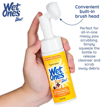 Wet Ones for Pets Antibacterial Dog Paw Cleaner with Built-in Scrubber Brush, Tropical Splash Scent - Foaming Cleanser for Dog Paws - Paw Washer & Grooming Care, 5 Ounce