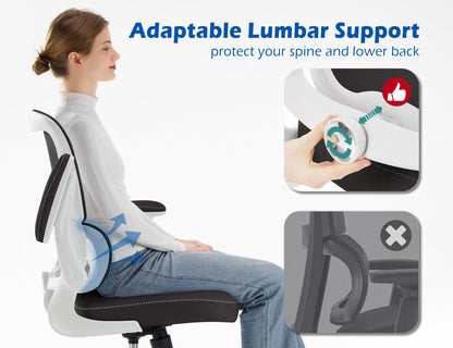 TRALT Ergonomic Office Chair - Desk Chair with Adjustable Lumbar Support Computer Chair - Mesh Comfy Chair with Flip-up Armrests - Gaming Chairs for Adults Home Office (Leather, White)