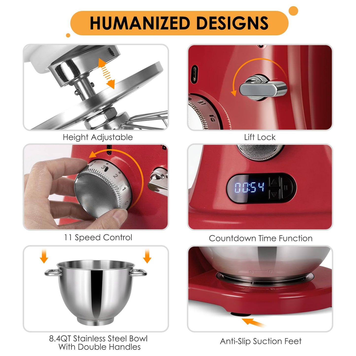 8.4QT Commercial Stand Mixer 800W with Aluminum Die Casting Meets the Standard of NSF/ANSI 8-2023, Mixers Kitchen Electric Stand Mixer with Stainless Steel 8L Bowl, Dough Hook, Whisk and Beater