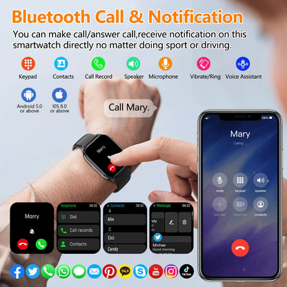 Smart Watch for Women Men, GPS Smartwatches with Heart Rate/SpO2/Sleep/Stress Monitor, 100+ Sports Fitness Watches, IP68 Waterproof Activity Tracker for Android/ iOS Phone (Silver, 1.96"_GPS+Map)