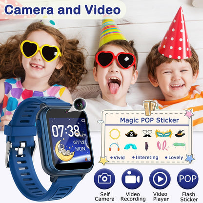 Cosjoype Kids Game Smart Watch for Kids with 39 Puzzle Games HD Touch Screen Camera Music Player Pedometer Alarm Clock Calculator Flashlight 12/24hr Kid Watch Gift for 4-12 Year Old Boys Toys for Kid