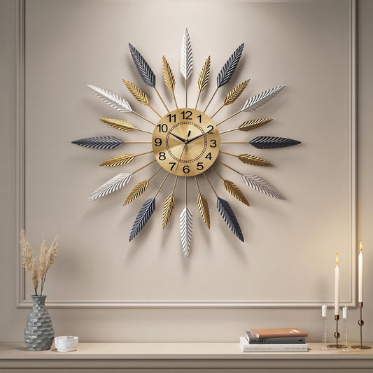 Cuspin Mid Century Modern Wall Clock, Large Colorful Starburst 28 Inch Wall Clock Battery Operated, Metal Decorative Sunburst Clocks for Living Room Kitchen Bedroom Office Decor