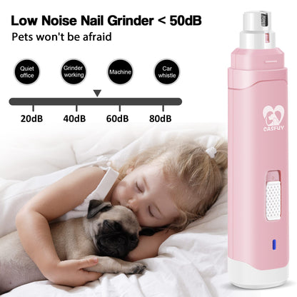 Casfuy Dog Nail Grinder Upgraded - Professional 2-Speed Whisper-Quiet Electric Pet Nail Trimmer Painless Paws Grooming & Smoothing for Small Medium Large Dogs & Cats (Dark Blue)