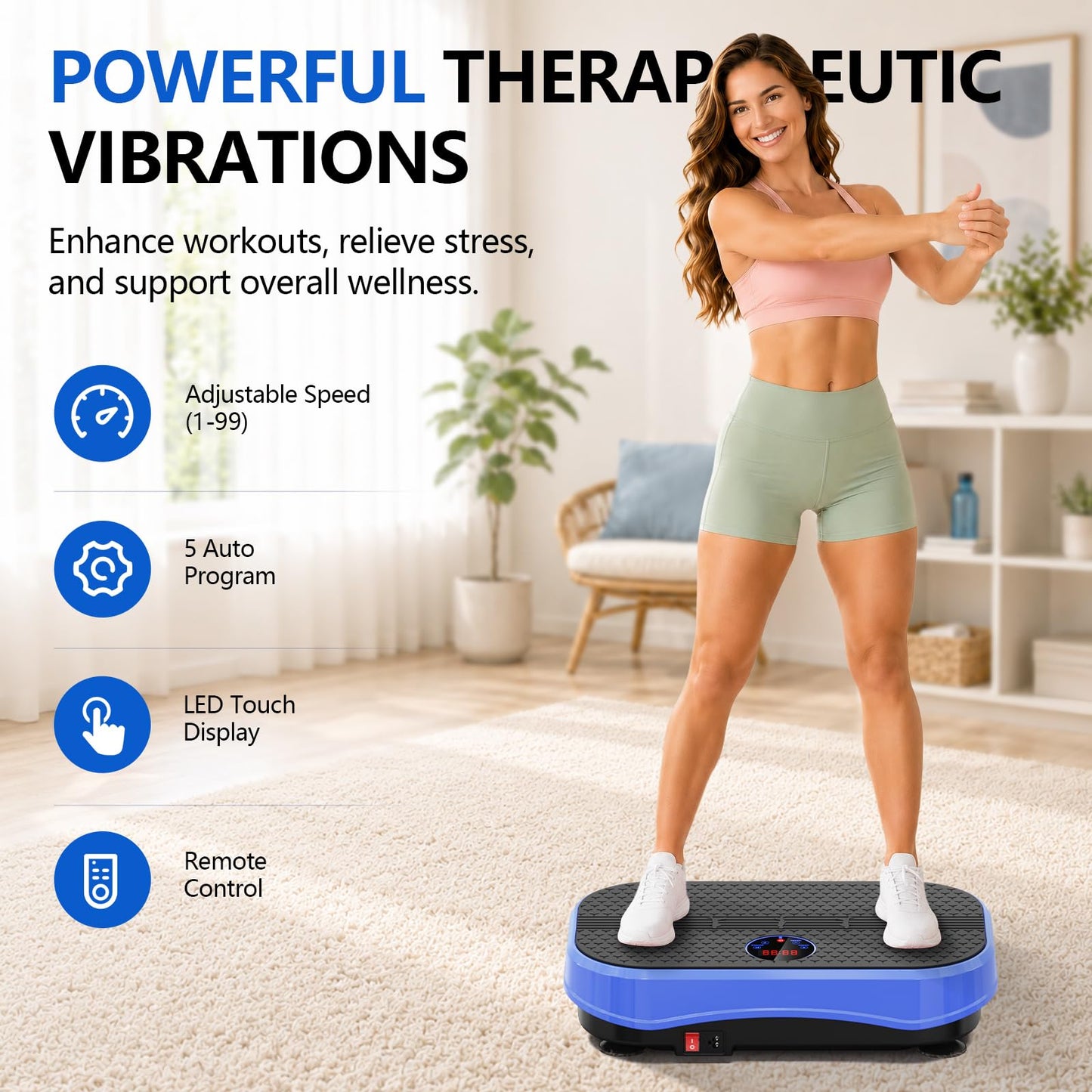 Vibration Plate Exercise Machine for Lymphatic Drainage, Full Body Shake Platform Board for Home Fitness, Fat Burning, 5 Program Modes and 99 Speed Levels