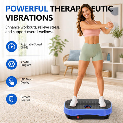 Vibration Plate Exercise Machine for Lymphatic Drainage, Full Body Shake Platform Board for Home Fitness, Fat Burning, 5 Program Modes and 99 Speed Levels