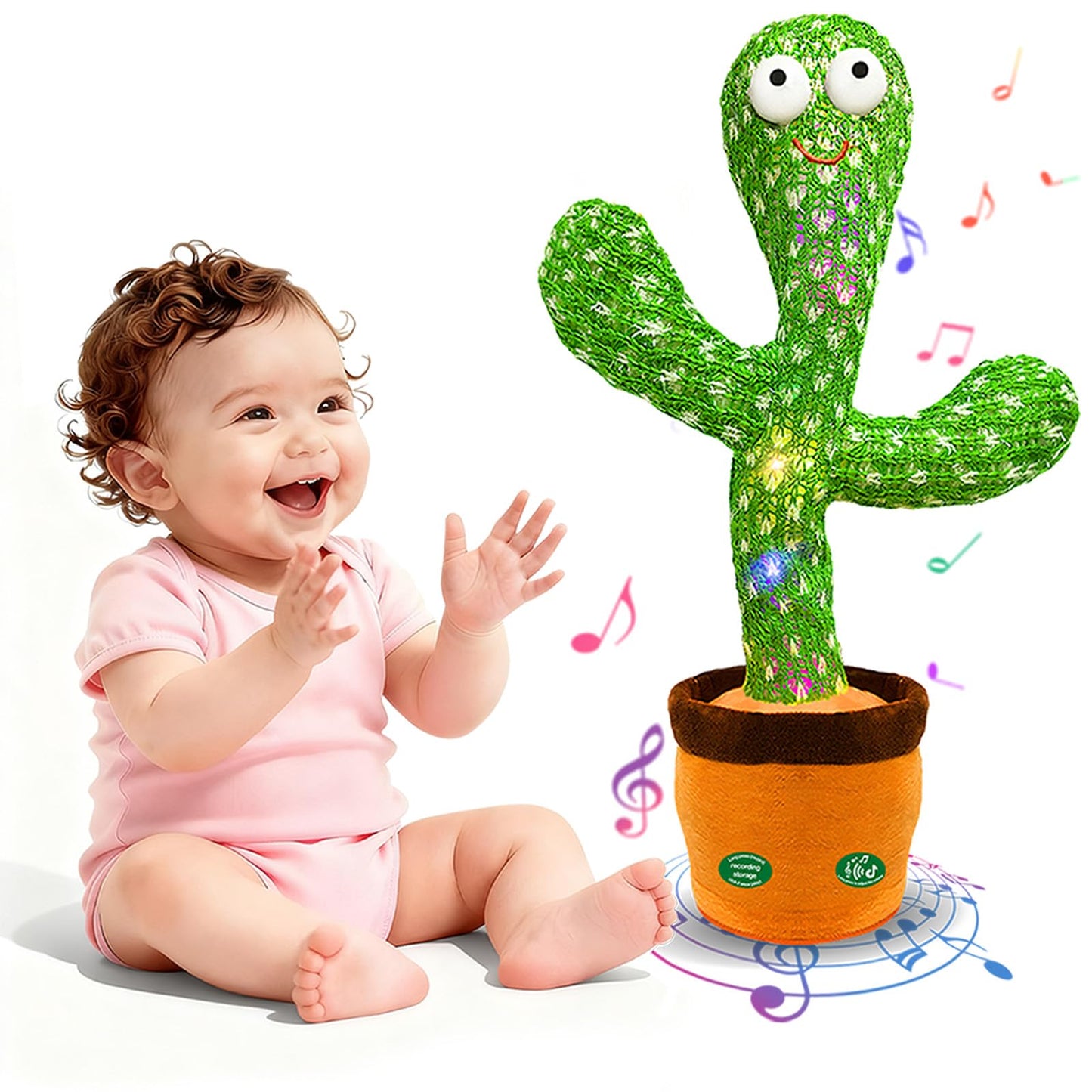 Hunfur Interactive Baby Toys Dancing Talking Cactus Toy,Funny Gift for Infant, Singing Record Repeat What You Say Light Up Toy for Toddler Boy Girl (Volume Adjustment)