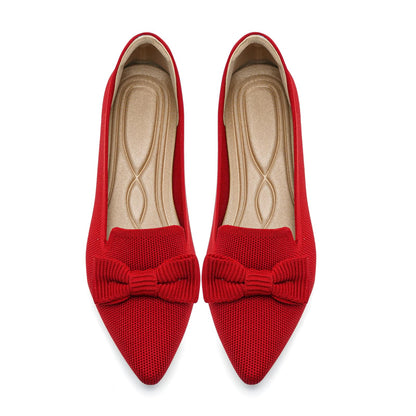 Flats for Women Mesh Ballet Flats with Bow Pointed Toe Comfortable Dressy Knit Breathable for Work Office