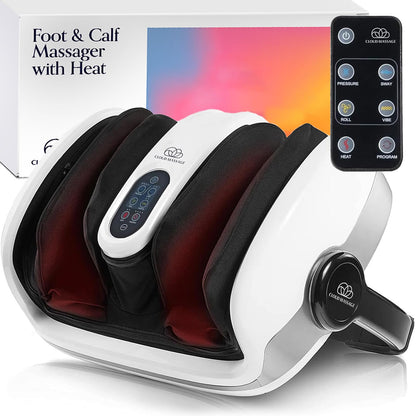 Cloud Massage Shiatsu Foot Massager with Heat - Deep Kneading & Compression, Adjustable Intensity, Multi-Mode Leg and Foot Massager with Remote Control, Anti-Slip Base - Standard Size, Black