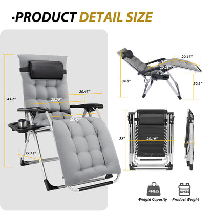 Alpen Zero Gravity Lounge Chair Set of 2, Patio Chair Folding Lounge Chairs for Outside, Portable Camping Chairs with Pillow and Cup Holder, Outdoor Recliner for Beach Outdoor Camping, Black