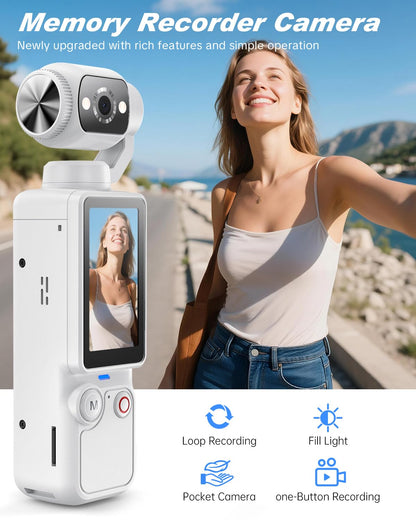 Vlogging Camera, Mini Camcorder, Portable Handheld Video Camera | Mini camcorder with 180° rotating lens, 7-hour battery, 32GB card, one-button recording for travel and daily moments