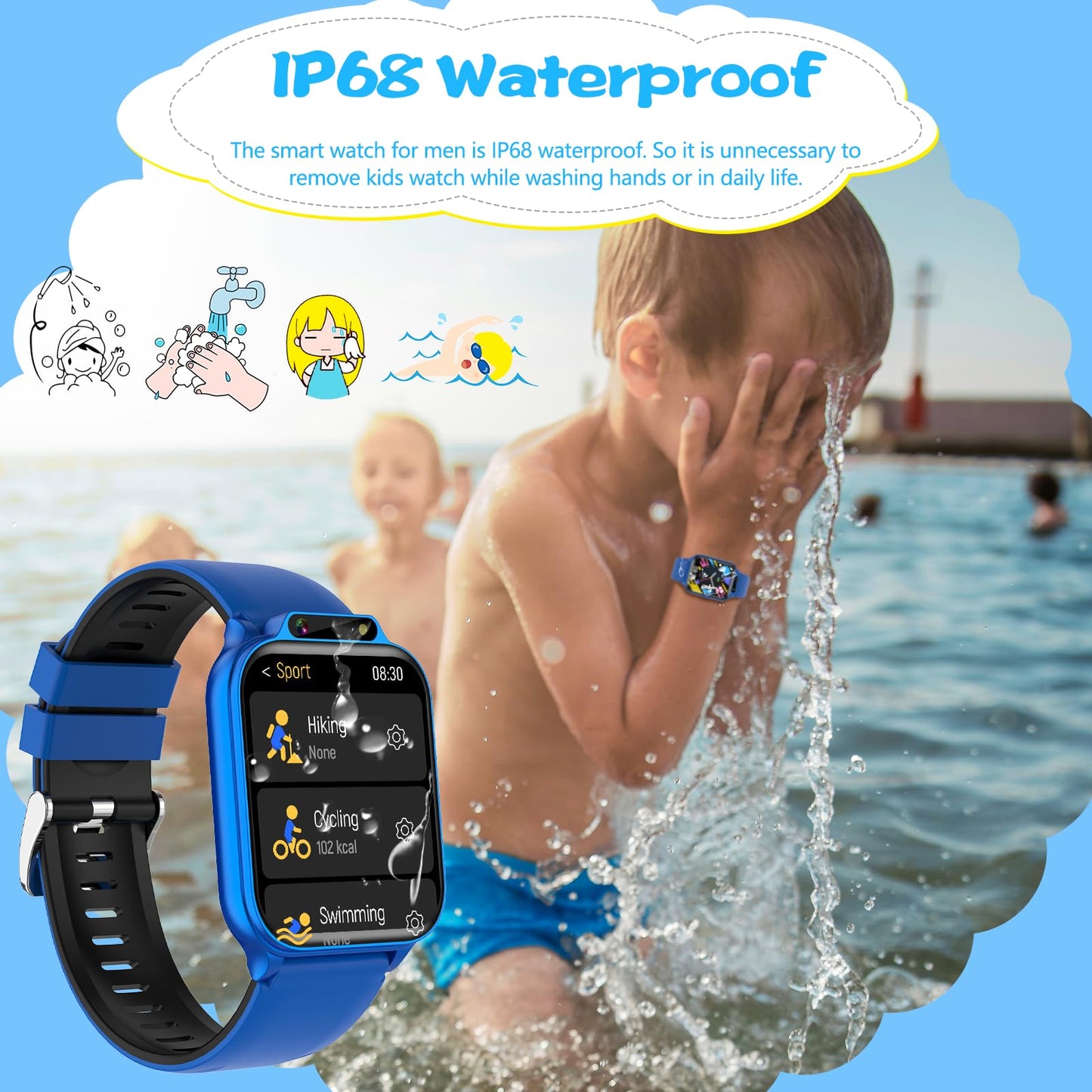 Smart Watch for Kids, 1.85" Fitness Tracker with Heart Rate, Sleep Monitor, IP68 Waterproof Smartwatches with Video Music, Pedometer, Game, NO APP/Phone, Gift for Boys Girls. (Classic, Black)