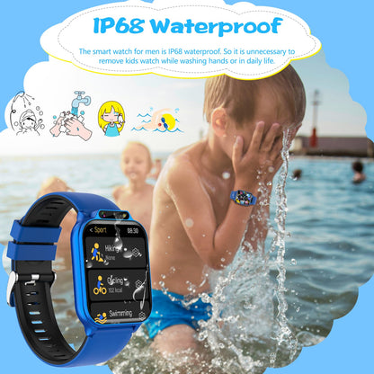 Smart Watch for Kids, 1.85" Fitness Tracker with Heart Rate, Sleep Monitor, IP68 Waterproof Smartwatches with Video Music, Pedometer, Game, NO APP/Phone, Gift for Boys Girls. (Classic, Black)