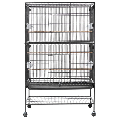 VEVOR Bird Cage, 24.6 x 16.7 x 53.9 inch, Flat Top, Wrought Iron Bird Flight Cage with Perches, Slide-Out Tray and Plastic Feeders, Casters, for Parrot, Blue Tit, Cockatiel, Canary, Budgerigar, Conure