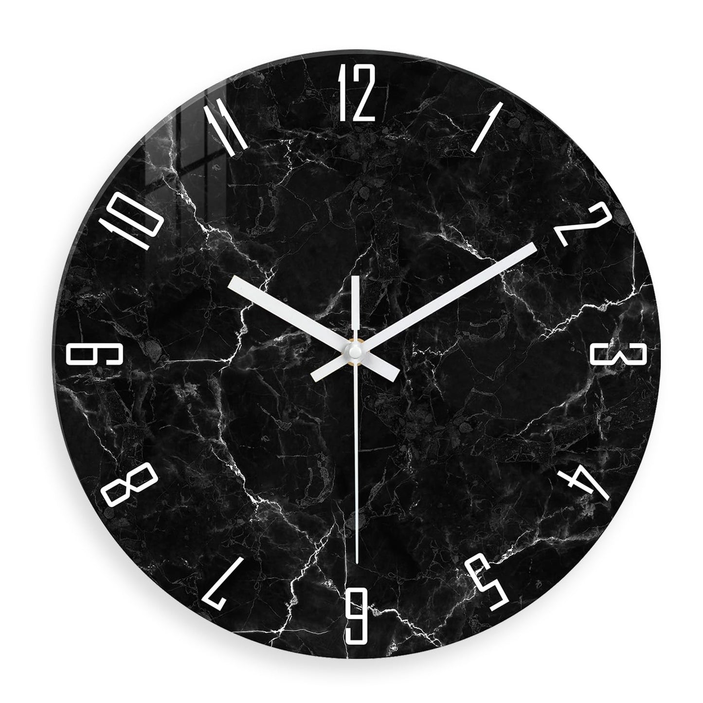 White Marble Glass Wall Clocks Battery Operated 12 Inch Abstract Decorative Analog Wall Clocks for Living Room Bedroom Office Silent Wall Clock Modern