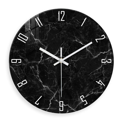 White Marble Glass Wall Clocks Battery Operated 12 Inch Abstract Decorative Analog Wall Clocks for Living Room Bedroom Office Silent Wall Clock Modern