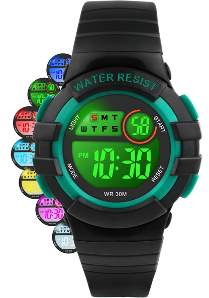 DTKID Digital Kids Watch 30 M Waterproof, 7 Color Lights Time Teaching Watch Easy to Read for Girls Boys 5-16