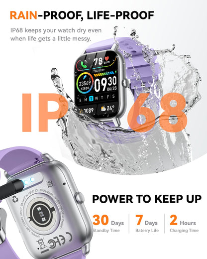 Smart Watches for Men Women, Fitness Tracker with Activity Counter/Sleep Monitor, IP68 Waterproof Smart Watch for Android iPhone iOS Compatible (Jet Black, 1.83)