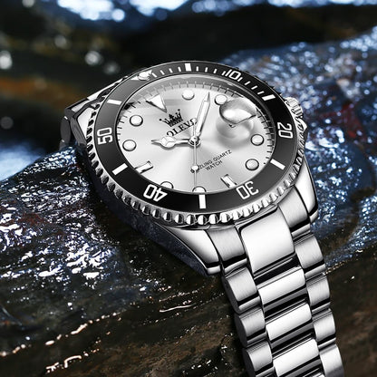 OLEVS Luxury Watches for Men Big Face Stainless Steel Business Dress Analog Quartz Watch with Day Waterproof Luminous Mens Wrist Watch