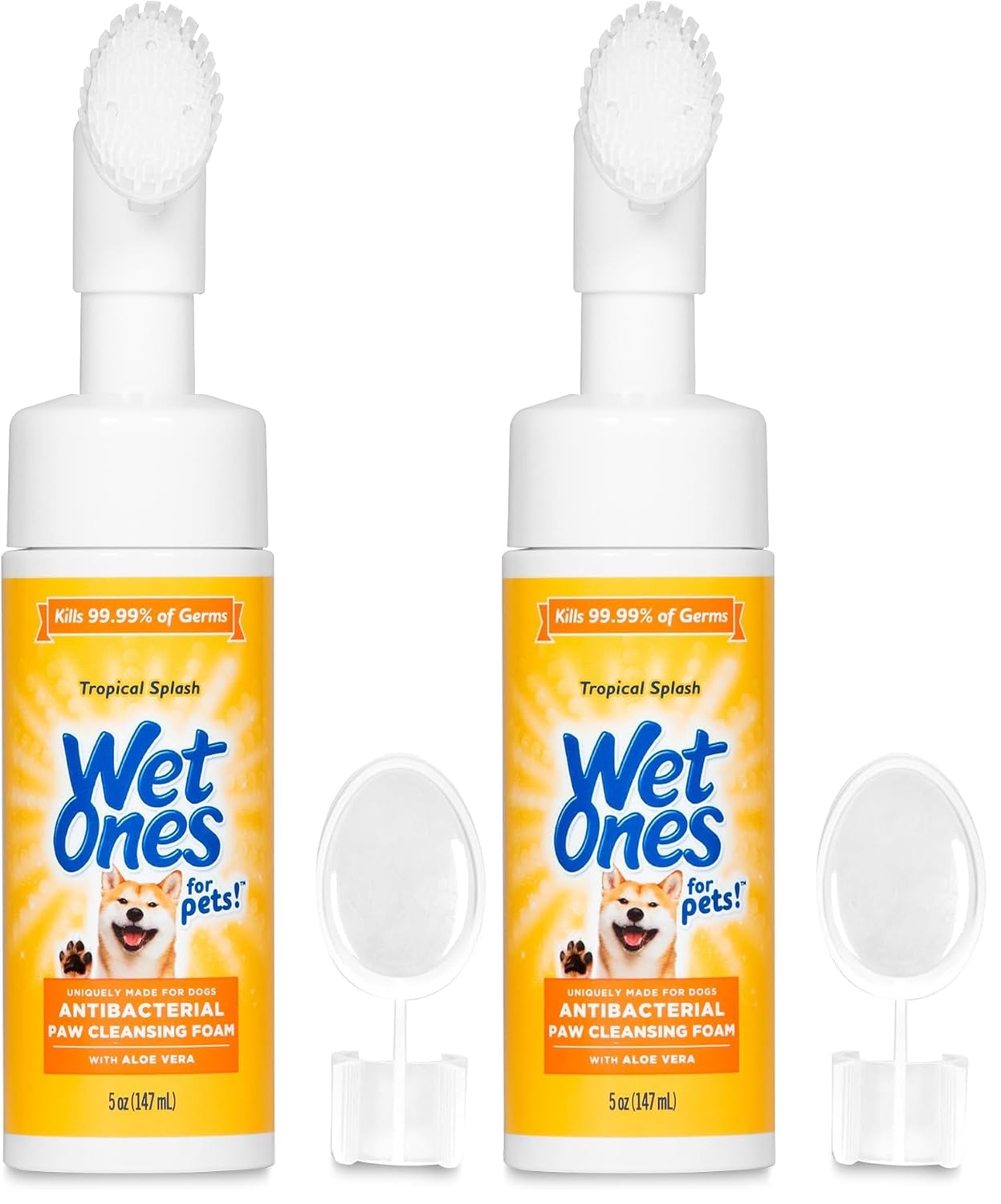 Wet Ones for Pets Antibacterial Dog Paw Cleaner with Built-in Scrubber Brush, Tropical Splash Scent - Foaming Cleanser for Dog Paws - Paw Washer & Grooming Care, 5 Ounce