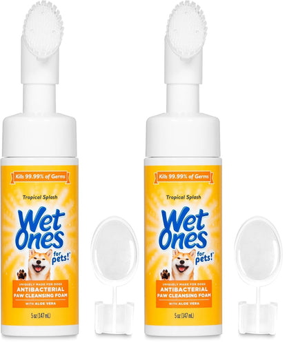 Wet Ones for Pets Antibacterial Dog Paw Cleaner with Built-in Scrubber Brush, Tropical Splash Scent - Foaming Cleanser for Dog Paws - Paw Washer & Grooming Care, 5 Ounce