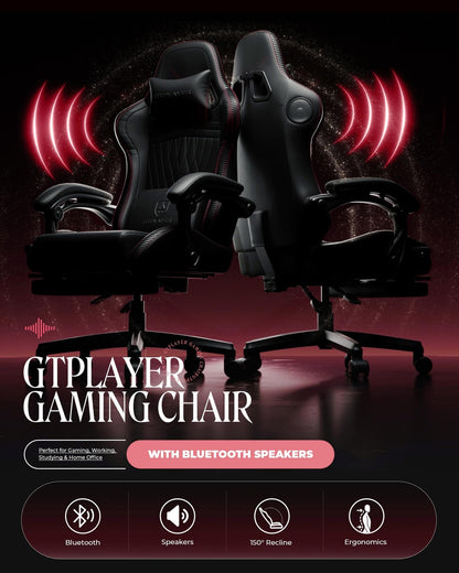 GTPLAYER Gaming Chair for Adults, Ergonomic Computer Game Chairs with Speakers, Footrest & Linkage Armrest, Reclining High Back Silla Gamer for Home Office, Ace Pro, Off-White