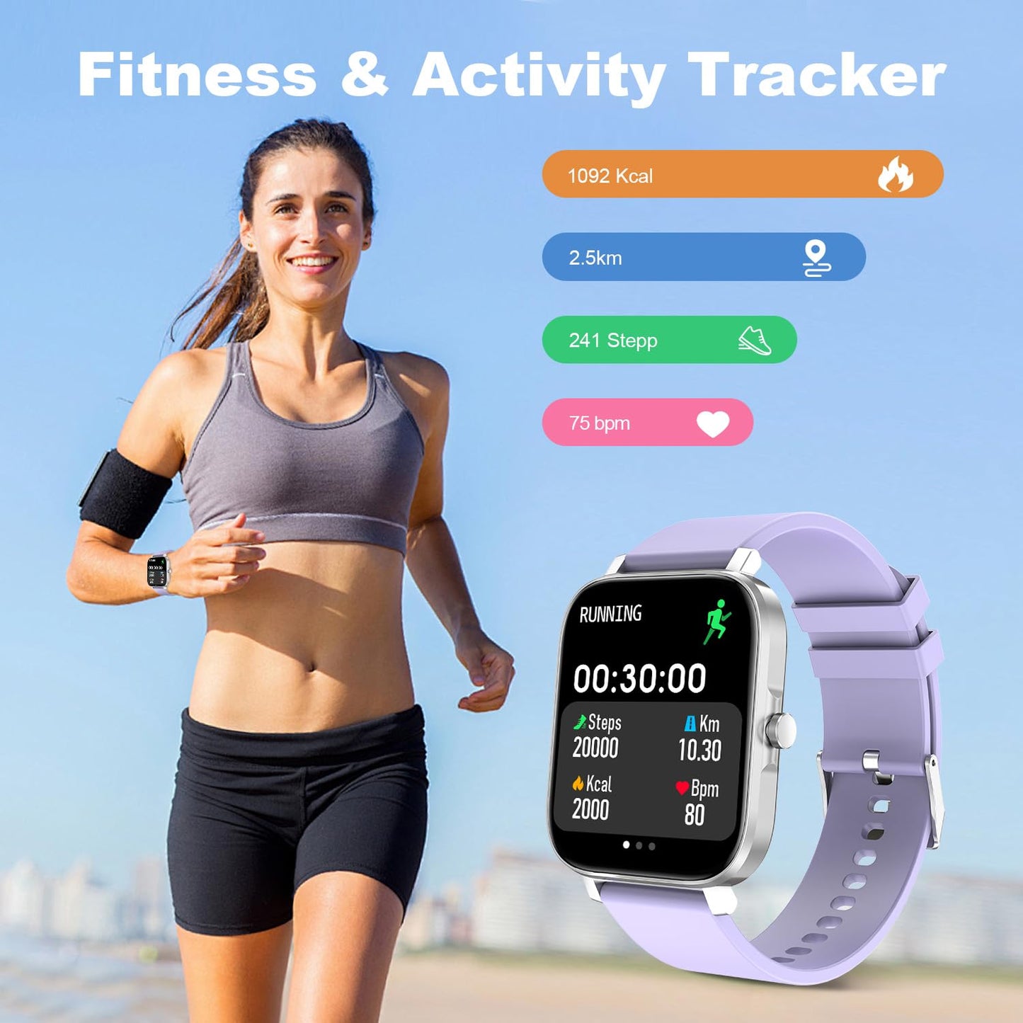 Smart Watch for Men Women SmartWatch 1.83" for iPhone Samsung Android Phone Compatible, Fitness Tracker Watch with Pedometer, Heart Rate/Sleep Monitor, Blood Oxygen, IP68 Waterproof