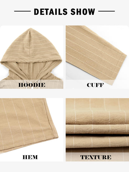 Mens Cotton Linen Hoodies Long Sleeve Button Down Shirts Casual Hawaiian Beach Yoga Sweatshirts