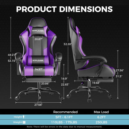 GTPLAYER Gaming Chair, Computer Chair with Footrest and Lumbar Support, Height Adjustable Game Chair with 360°-Swivel Seat and Headrest and for Office or Gaming (Pearl White)