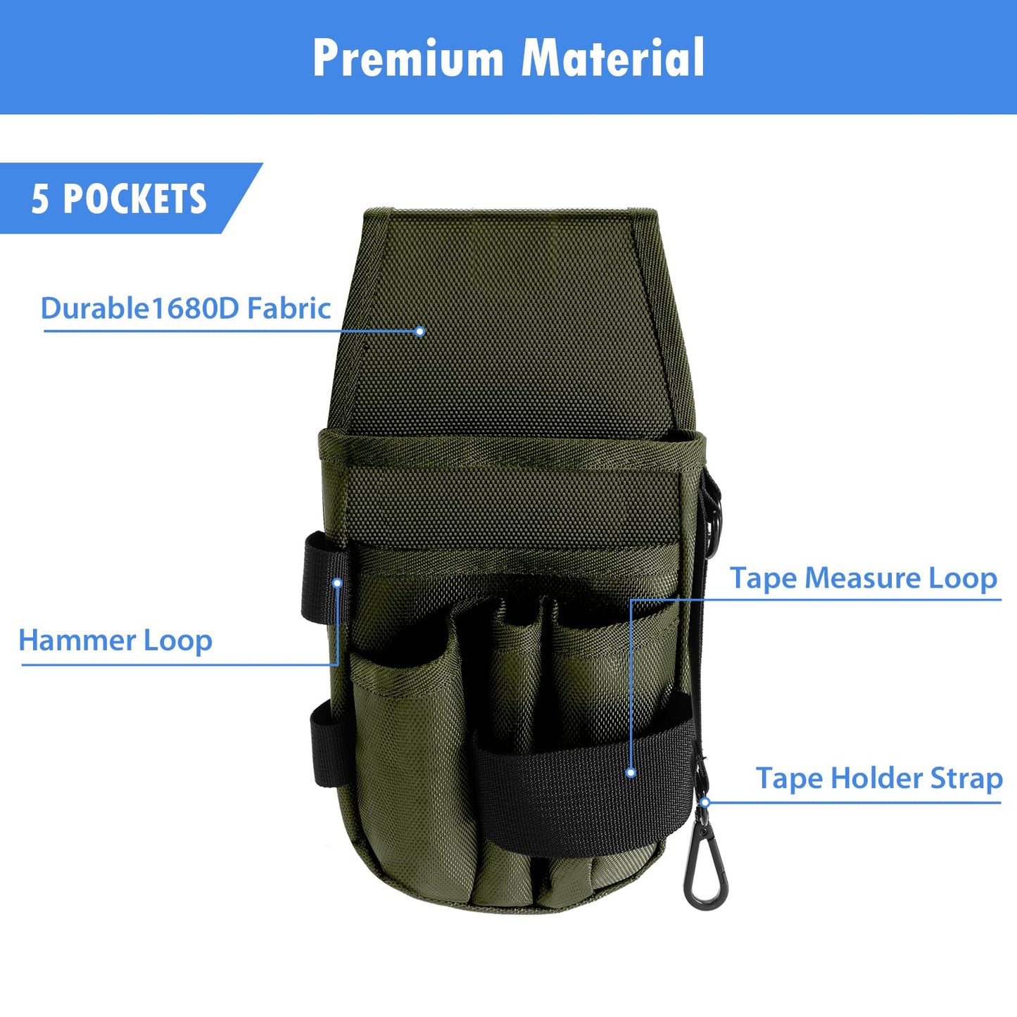 KENOBE 5-Pockets Tool Pouch, Black Tool Pouch Organization, Heavy-Duty Electrician Tool Pouches for Electrician, Carpenter, Construction, Technician, Side Belt Pouch, Small Electrician Holster
