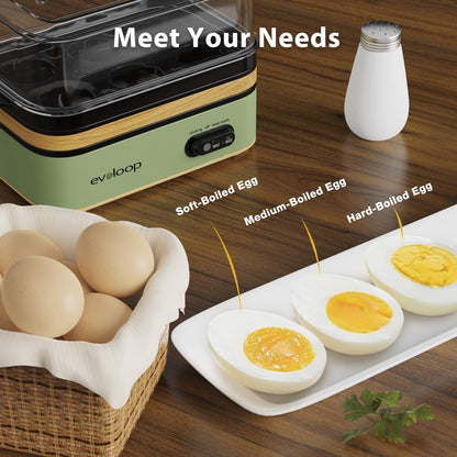 Evoloop Rapid Egg Cooker Electric 6 Eggs Capacity, Soft, Medium, Hard Boiled, Poacher, Omelet Maker Egg Poacher With Auto Shut-Off, BPA Free