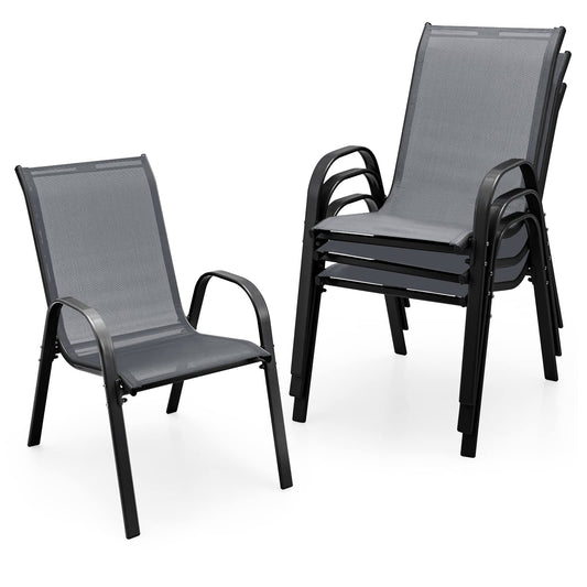 Tangkula Patio Dining Chairs Set of 4, Outdoor Stackable All Weather Heavy Duty Dining Chairs Set with Armrests, Support 330 LBS, for Poolside, Backyard, Garden, Deck, Front Porch (Brown)