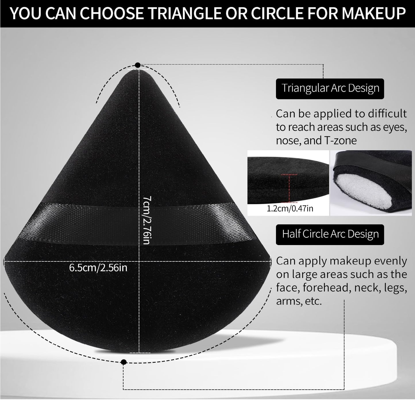 Pimoys 6 Pieces Powder Puff, Face Makeup Sponge Soft Velour Triangle Powder Puffs Beauty Sponge for Loose Powder (Black, Pink)