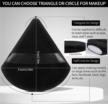Pimoys 6 Pieces Powder Puff, Face Makeup Sponge Soft Velour Triangle Powder Puffs Beauty Sponge for Loose Powder (Black, Pink)