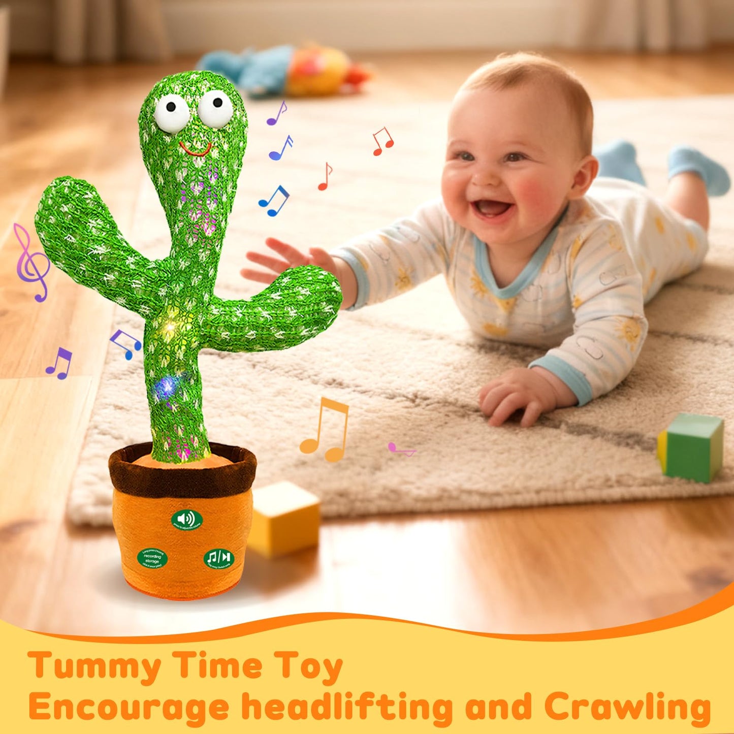 Hunfur Interactive Baby Toys Dancing Talking Cactus Toy,Funny Gift for Infant, Singing Record Repeat What You Say Light Up Toy for Toddler Boy Girl (Volume Adjustment)