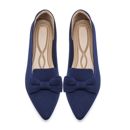 Flats for Women Mesh Ballet Flats with Bow Pointed Toe Comfortable Dressy Knit Breathable for Work Office