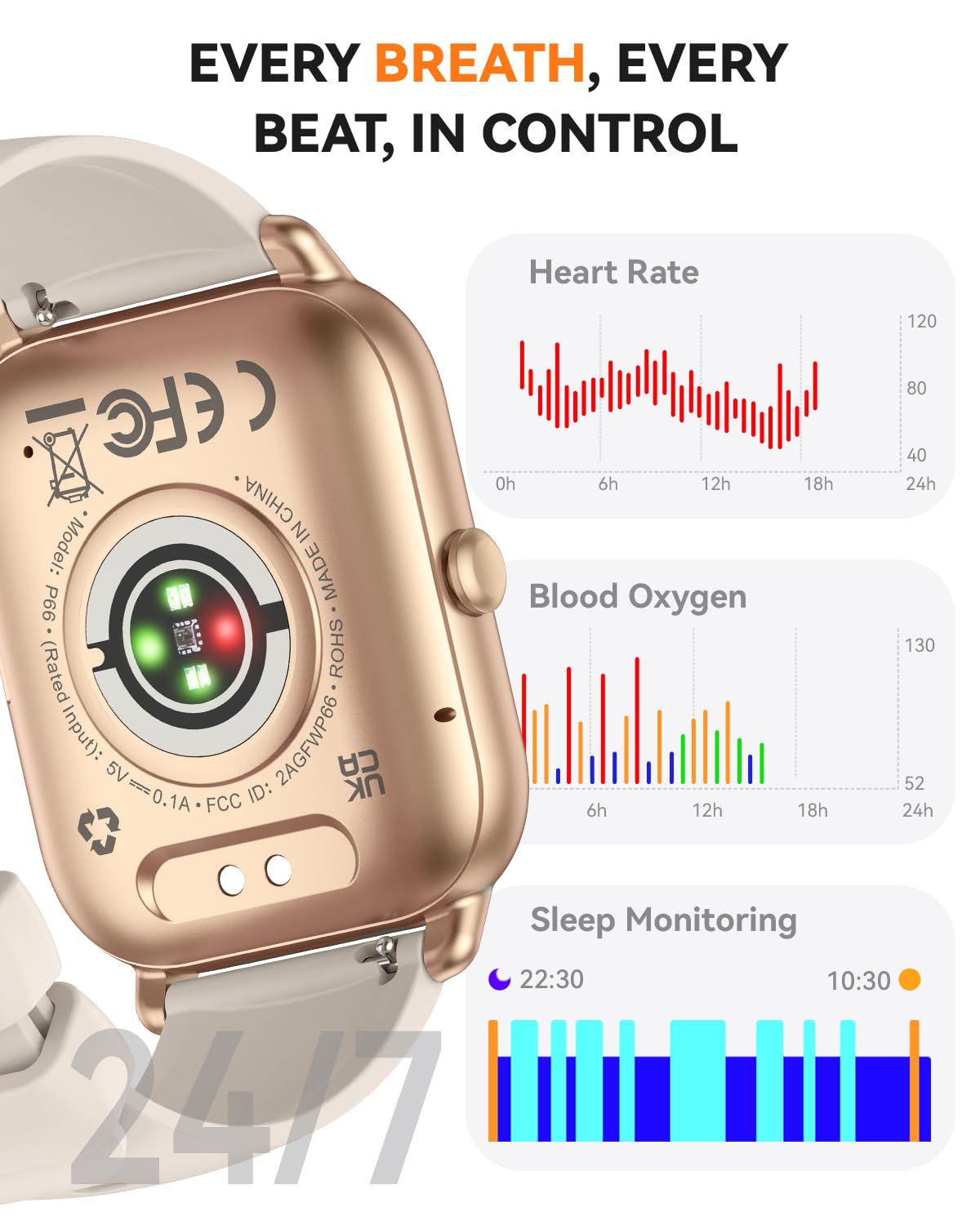 Smart Watches for Men Women, Fitness Tracker with Activity Counter/Sleep Monitor, IP68 Waterproof Smart Watch for Android iPhone iOS Compatible (Jet Black, 1.83)