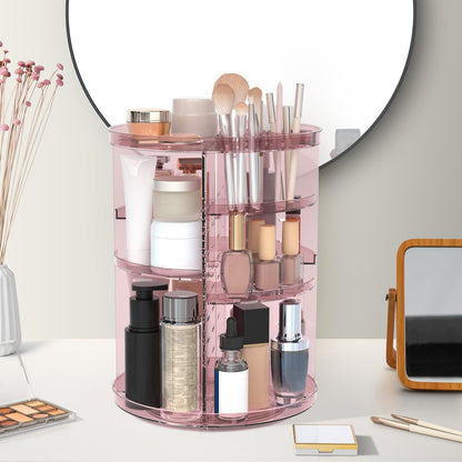Rotating Makeup Organizer, DIY 8 Adjustable Layers Spinning Skincare Storage, Cosmetic Display Case with Brush Holder and Perfume Tray, Multi-Function Vanity Bathroom Countertop Organizer Black